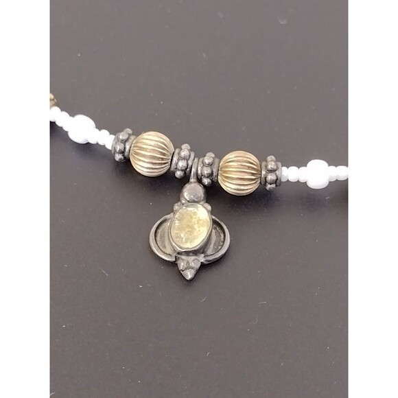 VTG Artisan 14" Chocker Sliver Beaded Necklace Oval Gemstone Moon Phase Luck - Picture 5 of 7